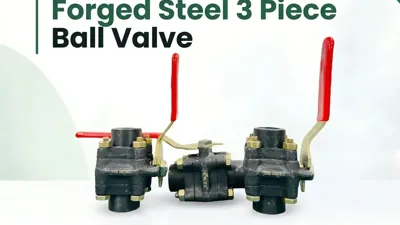 Forged Steel 3 Piece Ball Valve with Red Lever Handle | FlowBiz Exports