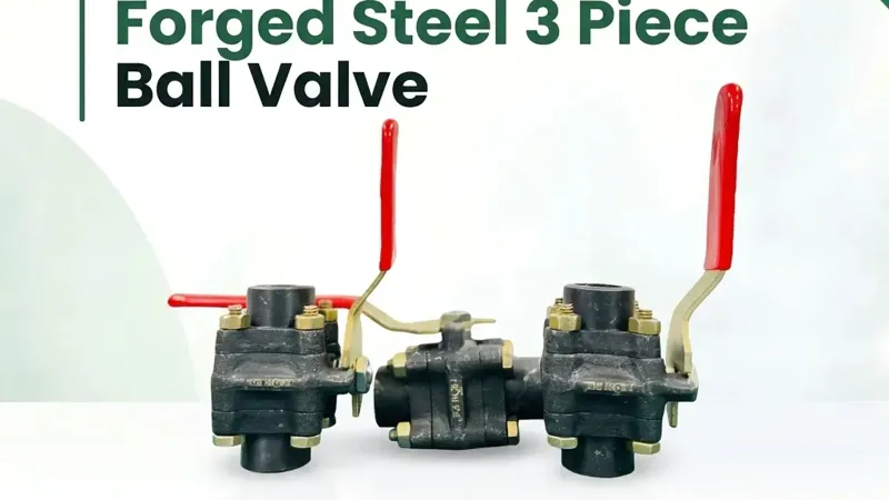 Forged Steel 3 Piece Ball Valve with Red Lever Handle | FlowBiz Exports