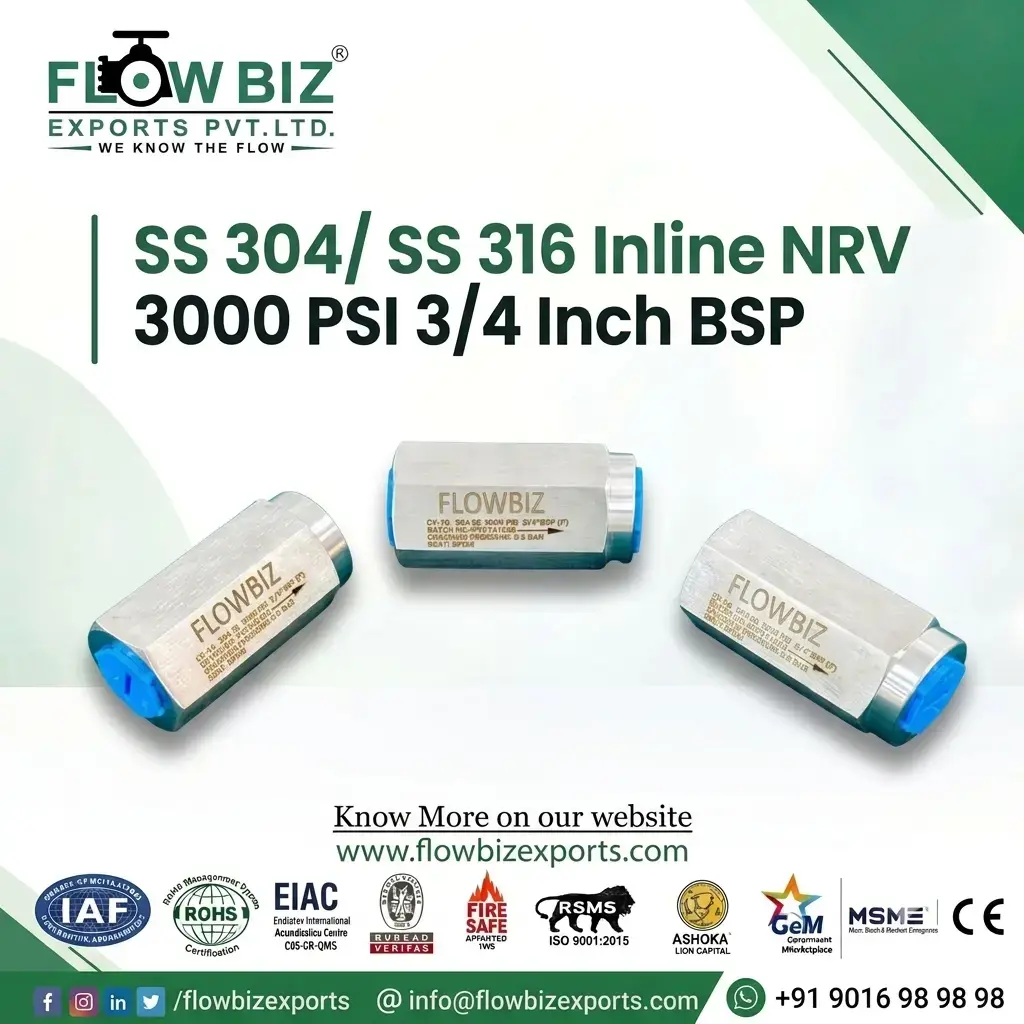 FlowBiz Exports SS 304 SS 316 Inline NRV 3000 PSI 3/4 Inch BSP stainless steel check valve